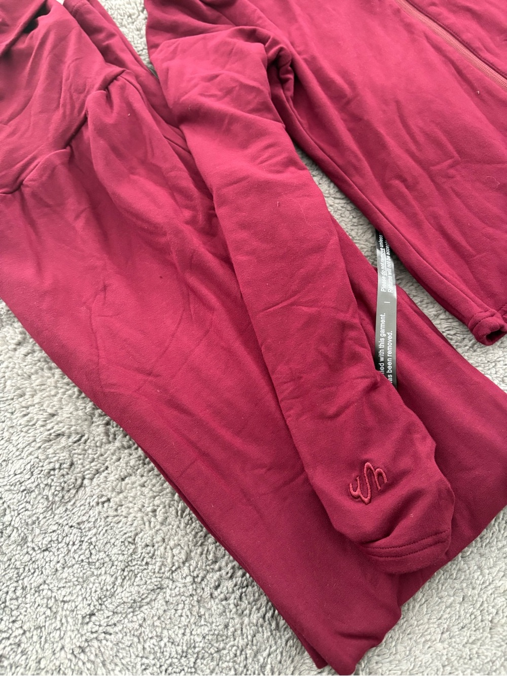 Burgundy Full-Length Leggings with Subtle Embroidered Logo #Waydamin #Jadawayda